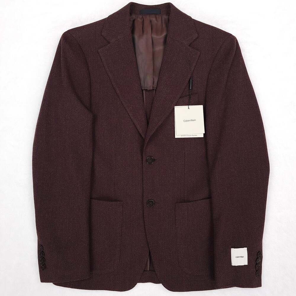 Calvin Klein Mens Slim Fit Sport Coat 38S Rust Textured Stretch Wool *Defect*